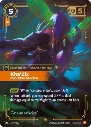 Image of Kha'Zix - Evolving Hunter (119/219) - Unleashed Foil