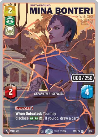 Image of Mina Bonteri - Stop This War (Serialized) (Rose Gold) (1126) - Secrets of Power Foil