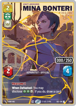 Image of Mina Bonteri - Stop This War (Serialized) (Gold) (1126) - Secrets of Power Foil