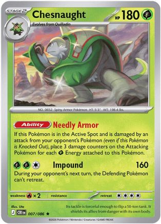 Image of Chesnaught 007  - Holofoil ME04 Chaos Rising - Rare