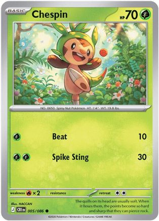 Image of Chespin 005/086  - Reverse Holofoil ME04 Chaos Rising - Common