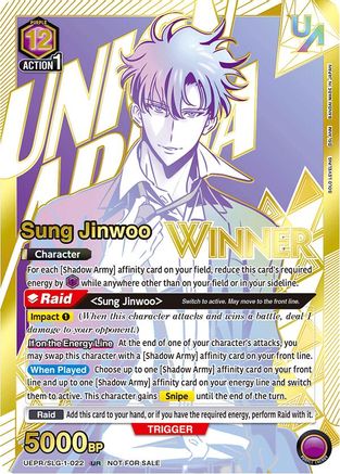 Image of Sung Jinwoo (022) (UR) (Winner) (UEPR/SLG-1-022) - Union Arena Promotion Cards Foil