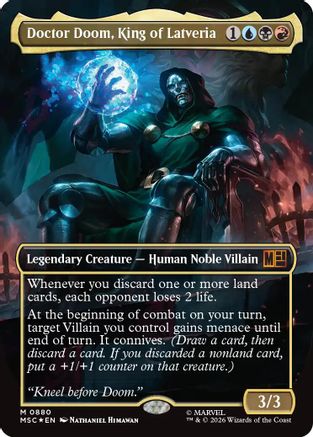 Image of Doctor Doom, King of Latveria (Borderless) (Surge Foil) (MSC-880) - Commander: Marvel Super Heroes Foil