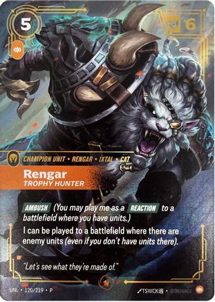 Image of Rengar - Trophy Hunter (120/219) - Riftbound Organized Play Promotional Cards Foil