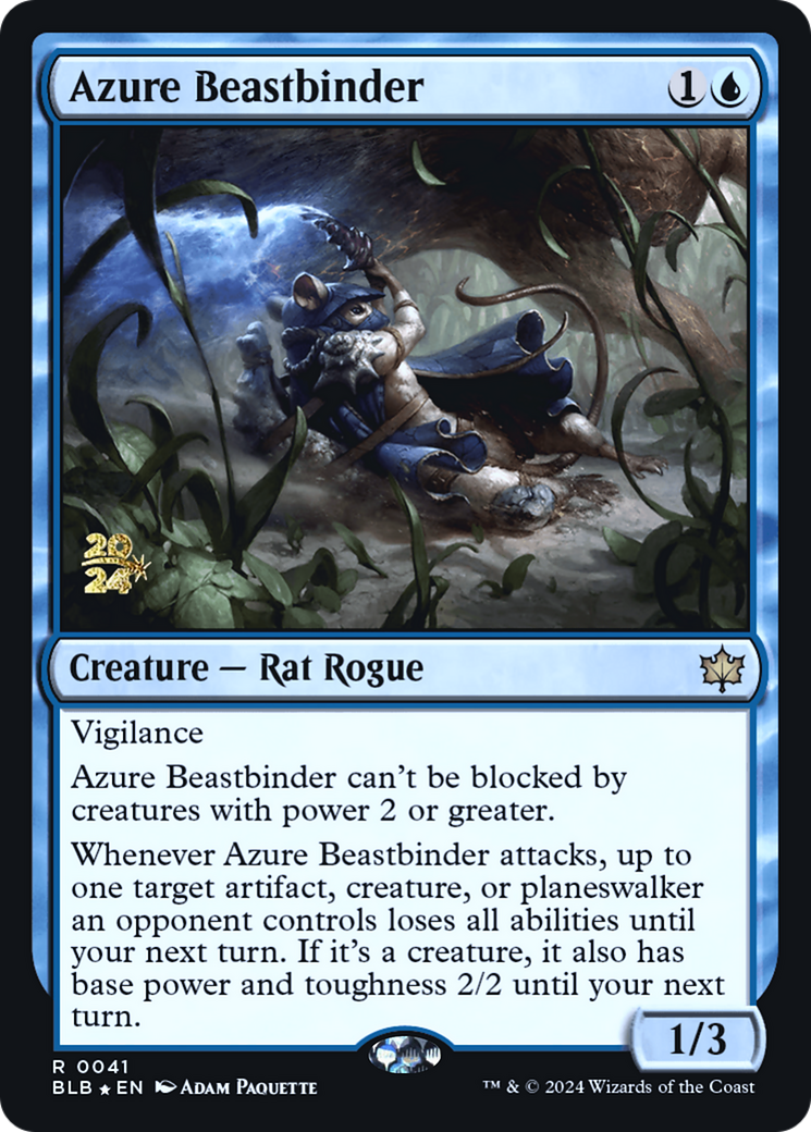 Image of Azure Beastbinder (PRE-041) - Bloomburrow Promos Foil
