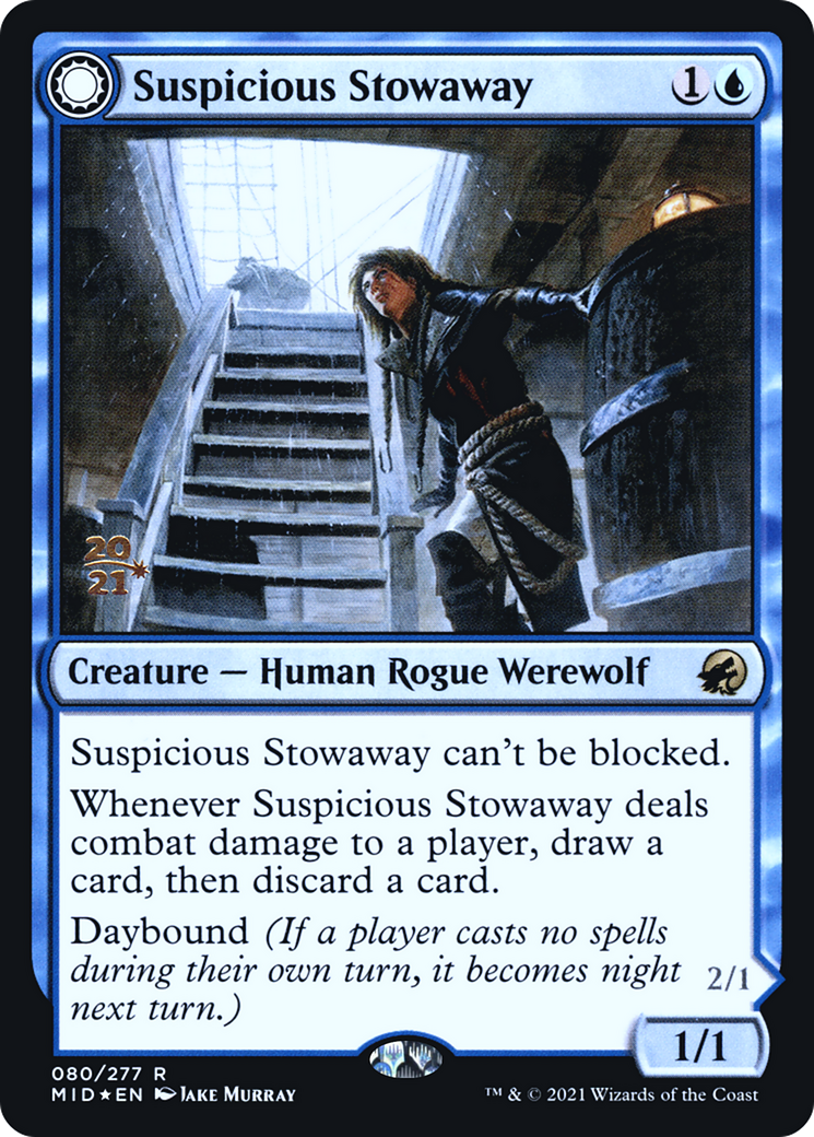 Image of Suspicious Stowaway (PRE-080) - Innistrad: Midnight Hunt Promos: (Double Faced Transform) Foil