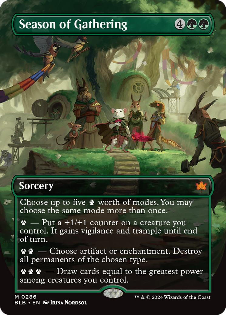 Image of Season of Gathering (Borderless) (BLB-286) - Bloomburrow: (Showcase) (Borderless)