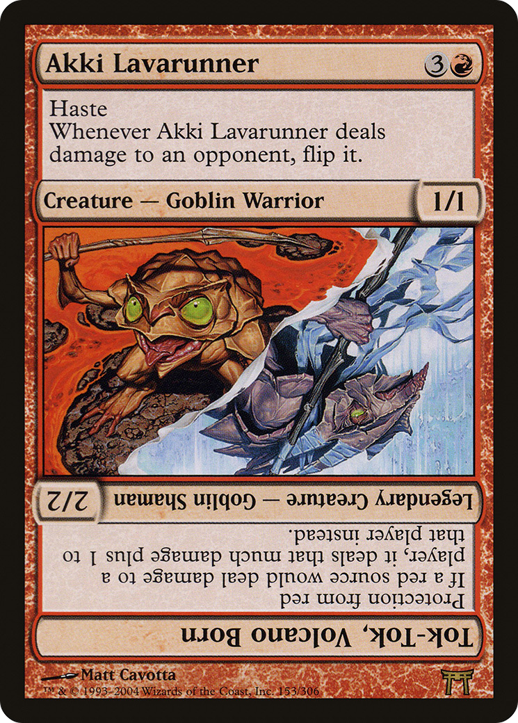 Image of Akki Lavarunner // Tok-Tok, Volcano Born (CHK-153) - Champions of Kamigawa Foil