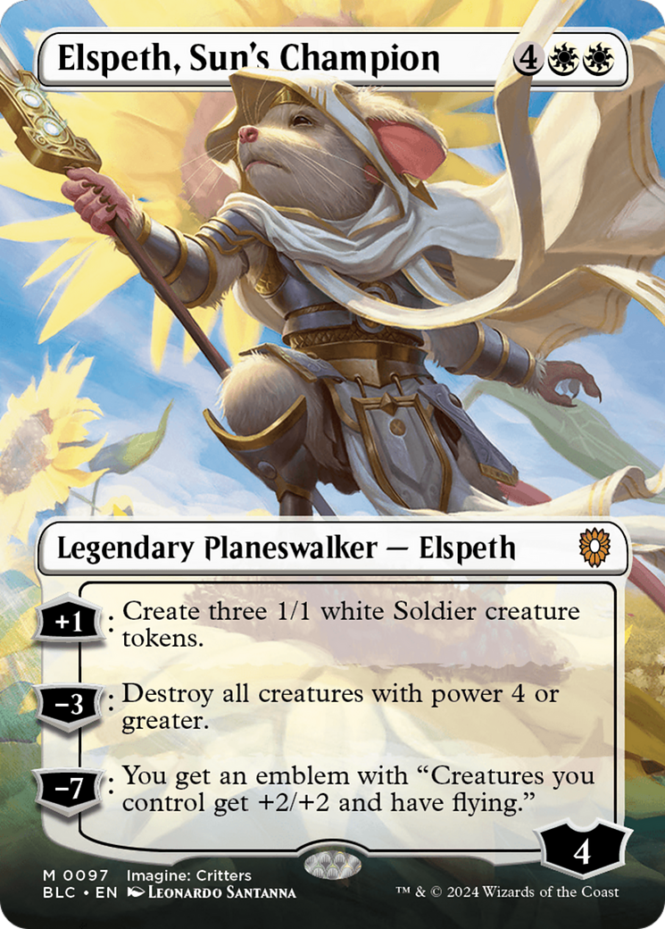 Image of Elspeth, Sun's Champion (Borderless) (BLC-097) - Bloomburrow Commander (Borderless) Foil