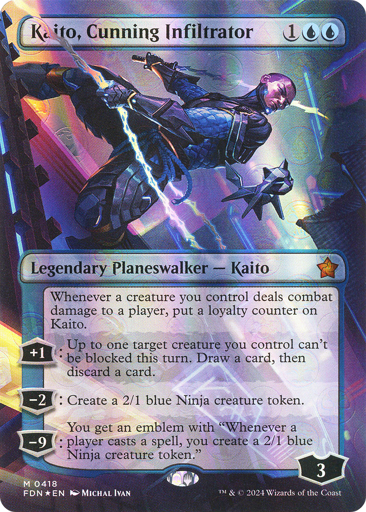 Image of Kaito, Cunning Infiltrator (Borderless) (Mana Foil) (FDN-418) - Foundations (Borderless) Foil