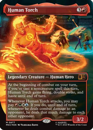 Image of Human Torch (Borderless) (Surge Foil) (MSC-877) - Commander: Marvel Super Heroes Foil