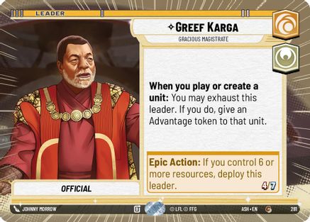 Image of Greef Karga - Gracious Magistrate (Hyperspace) (281) - Ashes of the Empire