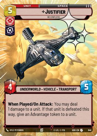 Image of Justifier - Relentless (Hyperspace Foil) (648) - Ashes of the Empire Foil