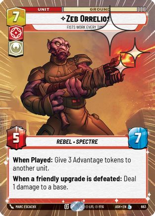 Image of Zeb Orrelios - Fists Work Every Time (Hyperspace Foil) (663) - Ashes of the Empire Foil