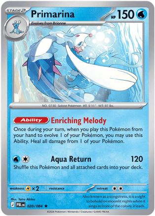 Image of Primarina 020/084  - Reverse Holofoil ME05 Pitch Black - Rare