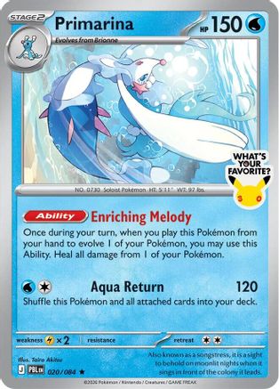 Image of Primarina (What's Your Favorite Stamp) 020/084  - Holofoil Miscellaneous Cards & Products - Rare