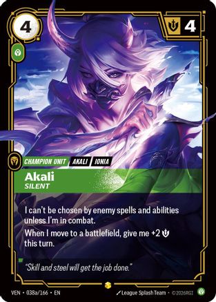 Image of Akali, Silent (Alternate Art) (038a/166) - Vendetta Foil
