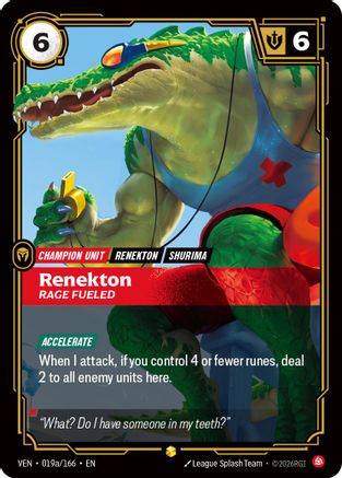 Image of Renekton, Rage Fueled (Alternate Art) (019a/166) - Vendetta Foil