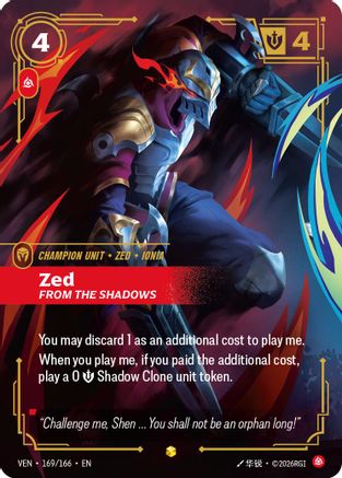 Image of Zed, From the Shadows (Overnumbered) (169/166) - Vendetta Foil