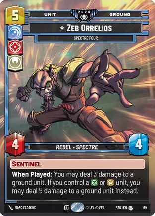 Image of Zeb Orellios - Spectre Four (Prize Wall) (Foil) (159) - Galactic Championship 2026 Foil