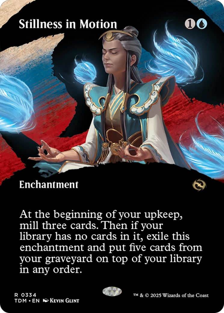Image of Stillness in Motion (Borderless) (TDM-334) - Tarkir: Dragonstorm: (Showcase, enchantment) (Borderless) Foil