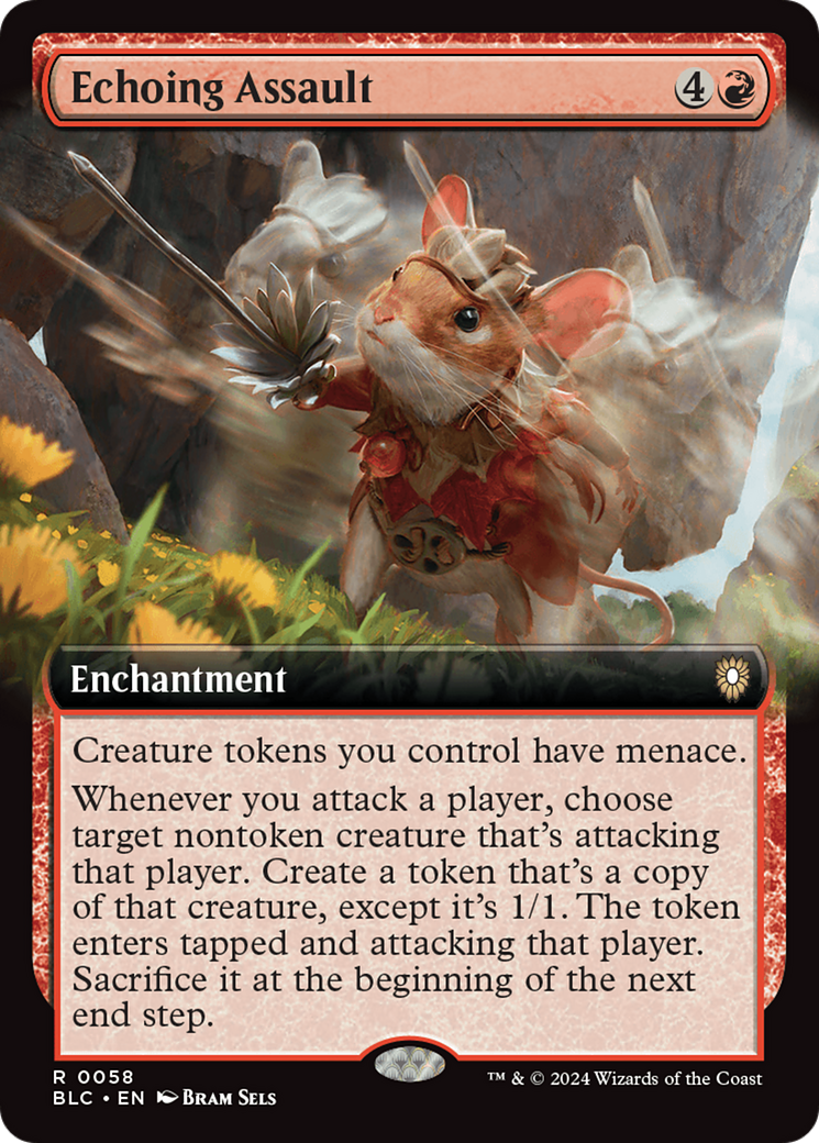 Image of Echoing Assault (Extended Art) (BLC-058) - Bloomburrow Commander: (Extended Art)