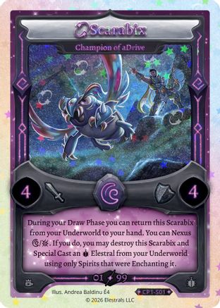 Image of Scarabix - Champion of aDrive (Serialized) (CP1-S01) - Creator Promos Holo