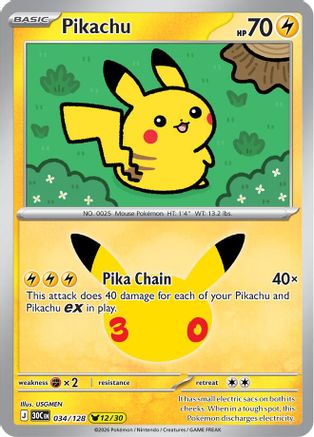 Image of Pikachu 034/128  - Holofoil ME 30th Celebration - None