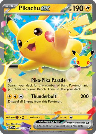 Image of Pikachu ex 053/128  - Holofoil ME 30th Celebration - Double Rare