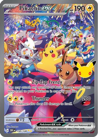 Image of Pikachu ex 150/128  - Holofoil ME 30th Celebration - Special Illustration Rare