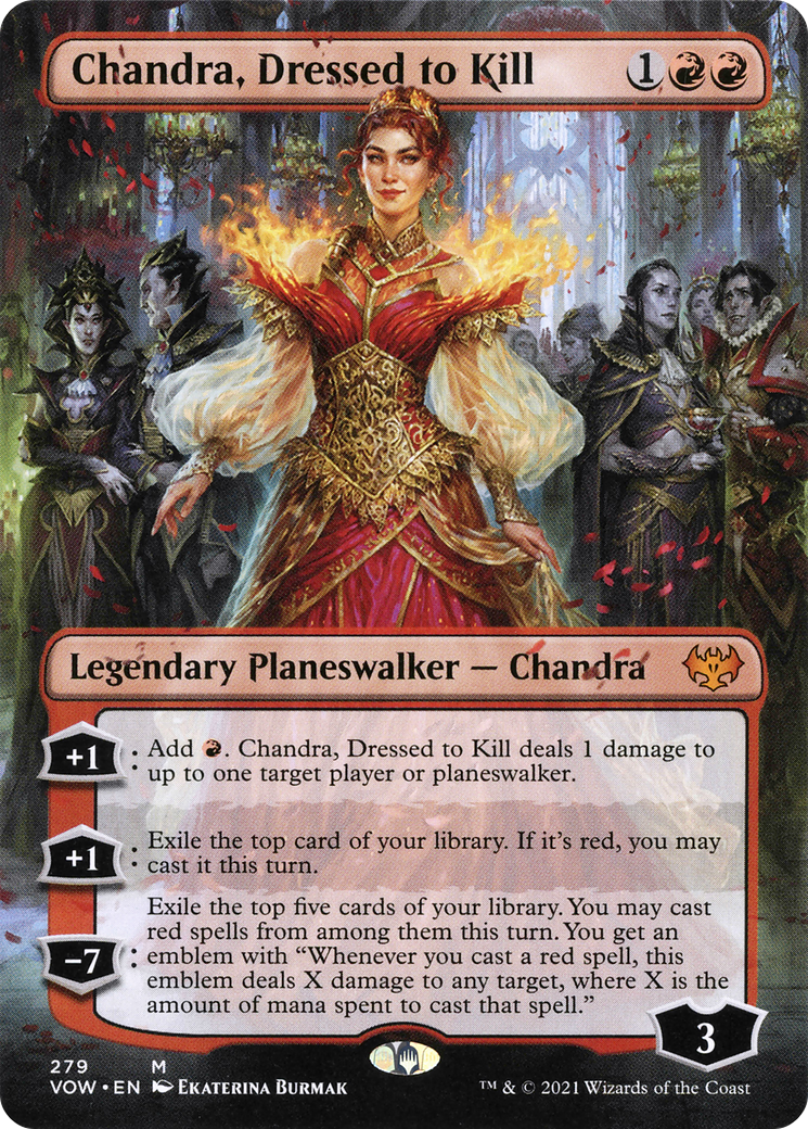 Image of Chandra, Dressed to Kill (Borderless) (VOW-279) - Innistrad: Crimson Vow (Borderless) Foil