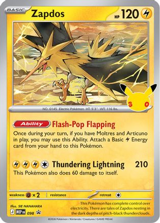 Image of Zapdos (30th Celebration) 098  - Holofoil ME Mega Evolution Promo - Promo