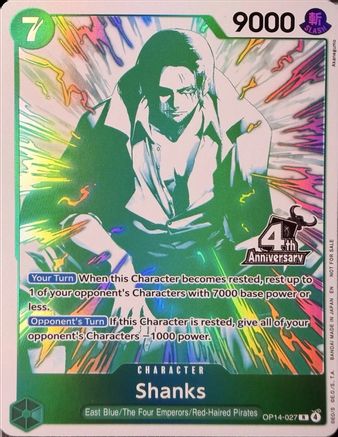Image of Shanks (4th Anniversary Treasure Campaign Pack) (OP14-027) - One Piece Promotion Cards Foil