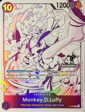 Image of Monkey.D.Luffy (4th Anniversary Treasure Campaign Pack) (P-099) - One Piece Promotion Cards Foil