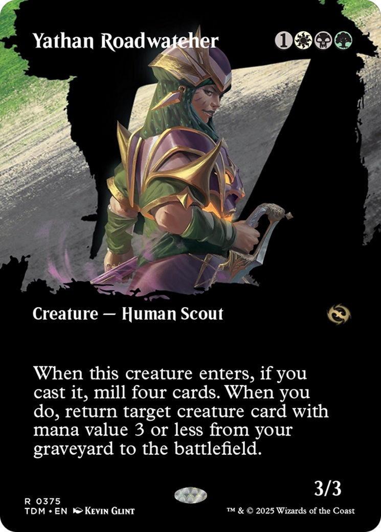 Image of Yathan Roadwatcher (Borderless) (TDM-375) - Tarkir: Dragonstorm: (Showcase) (Borderless) Foil