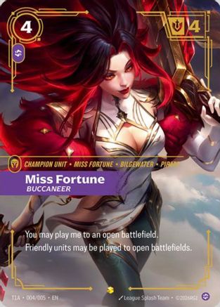 Image of Miss Fortune, Buccaneer (T1 Worlds Champion Player Bundle) (T1A 004/005) - Riftbound Promotional Cards Foil
