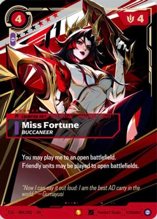 Image of Miss Fortune, Buccaneer (T1 Worlds Champion Signature Edition Bundle) (T1S 004/005) - Riftbound Promotional Cards Foil
