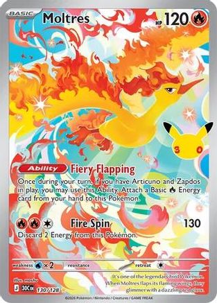 Image of Moltres 130/128  - Holofoil ME 30th Celebration - Illustration Rare