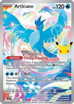Image of Articuno 132/128  - Holofoil ME 30th Celebration - Illustration Rare