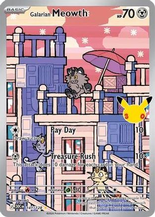 Image of Galarian Meowth 141/128  - Holofoil ME 30th Celebration - Illustration Rare