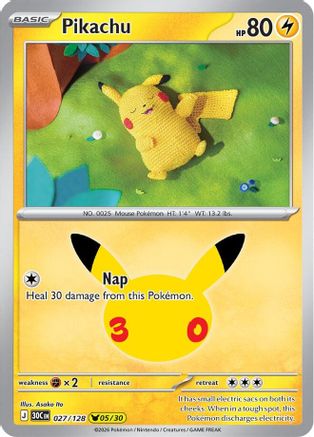 Image of Pikachu 027/128  - Holofoil ME 30th Celebration - Pikachu Rare