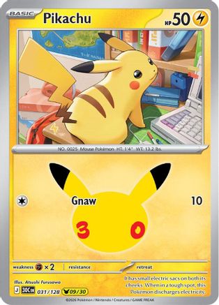 Image of Pikachu 031/128  - Holofoil ME 30th Celebration - Pikachu Rare
