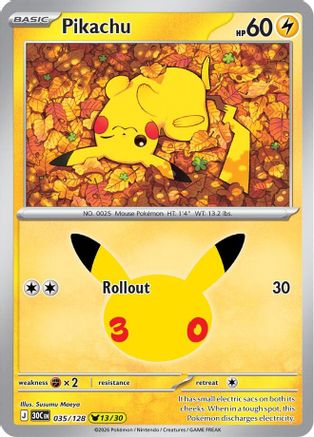 Image of Pikachu 035/128  - Holofoil ME 30th Celebration - Pikachu Rare