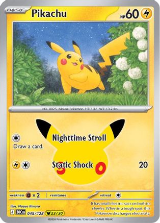 Image of Pikachu 045/128  - Holofoil ME 30th Celebration - Pikachu Rare