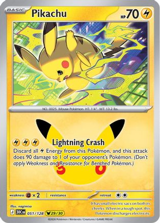 Image of Pikachu 051/128  - Holofoil ME 30th Celebration - Pikachu Rare