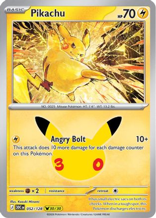Image of Pikachu 052/128  - Holofoil ME 30th Celebration - Pikachu Rare