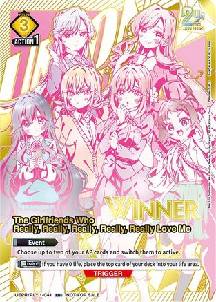 Image of The Girlfriends Who Really, Really, Really, Really, Really Love Me (041) (Winner) (UEPR/RLY-1-041) - Union Arena Promotion Cards Foil