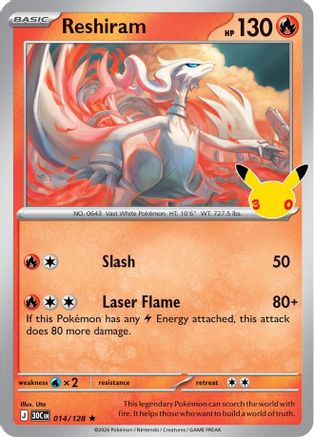 Image of Reshiram 014  - Holofoil ME 30th Celebration - Rare