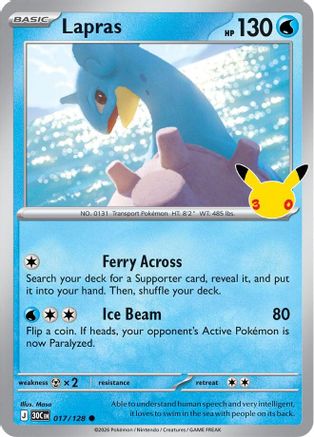 Image of Lapras 017/128  - Holofoil ME 30th Celebration - Common