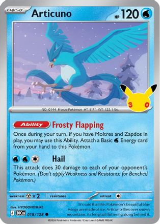 Image of Articuno 018/128  - Holofoil ME 30th Celebration - Common